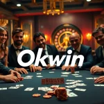 Okwin players at a luxurious casino table engaging in a thrilling poker game.
