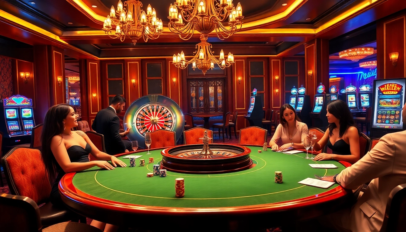 Experience the thrilling atmosphere of nk88 casino with luxurious poker tables and vibrant roulette wheels.
