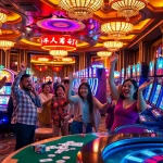 Nổ Hũ slot machines immerse players in an exciting casino environment with colorful lights.