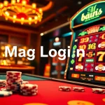 Access your Mag Login easily with this luxurious casino scene showcasing poker chips and slots.