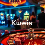 Kuwin gaming table with poker chips and luxurious casino atmosphere