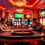 Experience the thrill of Luckywin at an elegant poker table with vibrant casino gaming elements.