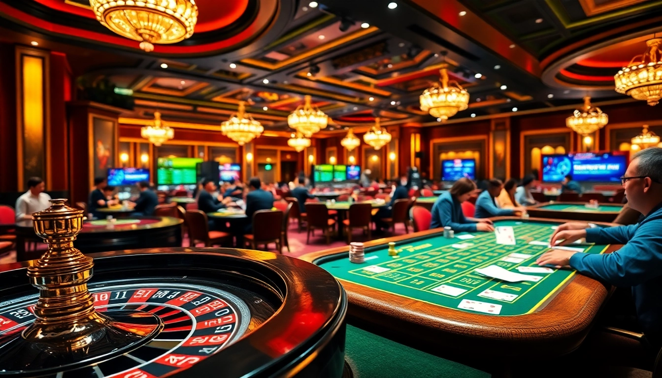 Players enjoying a thrilling gaming experience at a luxurious casino with 789bet elements.