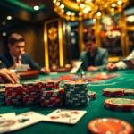 Players enjoying a thrilling game at the DH88-themed casino table with chips and cards.