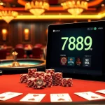 Experience excitement at 789F with a vibrant casino scene featuring poker chips and roulette wheels.