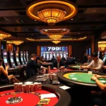 Players enjoying thrilling games at 789 BET casino with vibrant slot machines and elegant tables.
