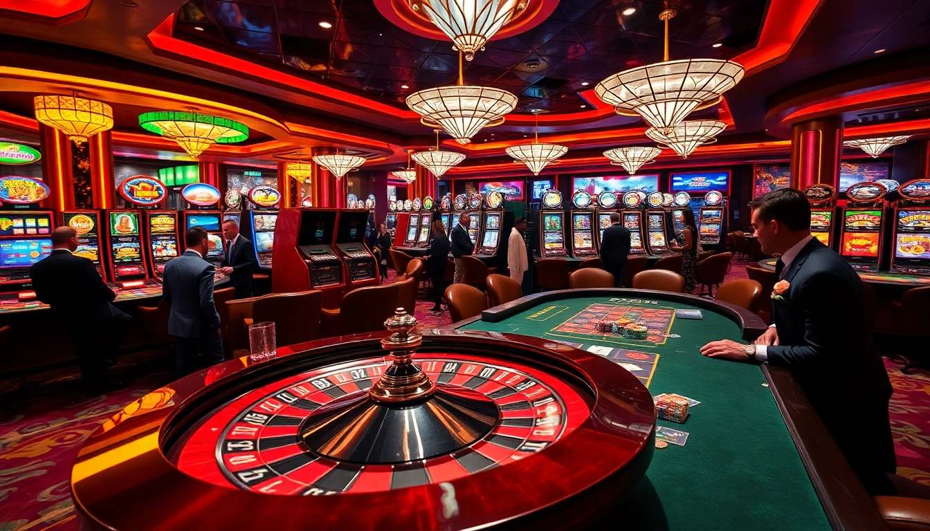 Experience the thrill of LC88 at a luxurious casino with roulette and poker tables.