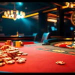 Experience high-stakes excitement at KO66's poker table with vibrant chips and a roulette wheel.