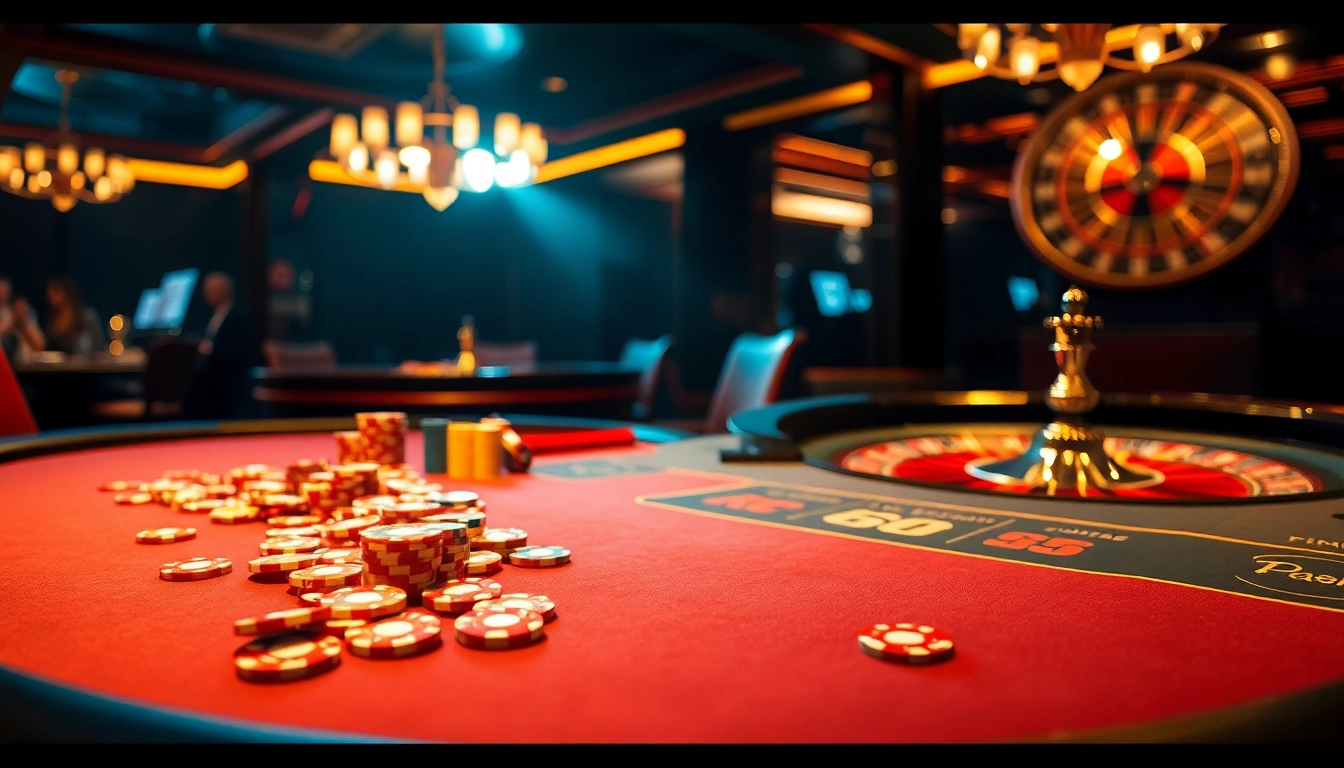 Experience high-stakes excitement at KO66's poker table with vibrant chips and a roulette wheel.