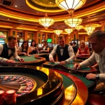 HITCLUB casino scene showcasing players engaged at tables with vibrant lights and poker action.