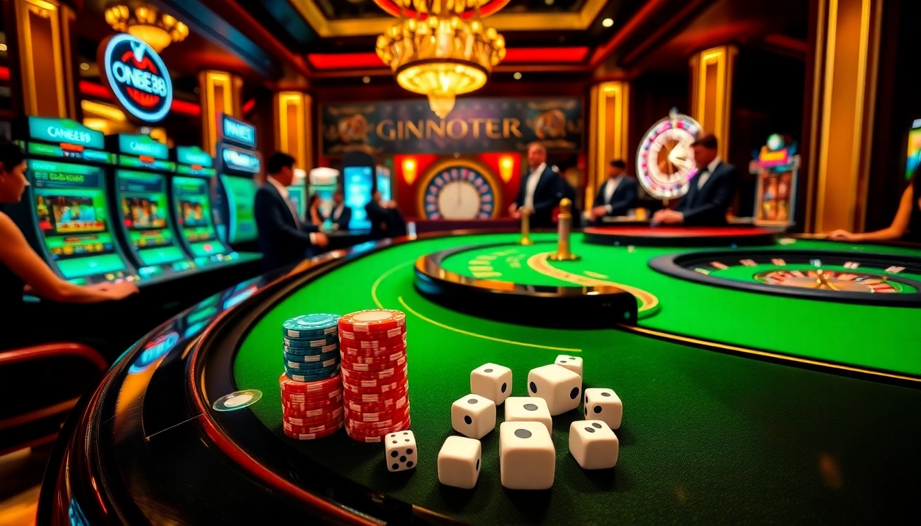 Engage with ONBET88's thrilling online casino experience featuring lively players at the blackjack table.
