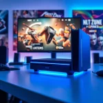 NK88 gaming console displayed in a modern gaming setup with ambient lighting and sleek design.