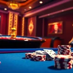 Engaging online gambling interface of 99ok with casino tables and poker chips.