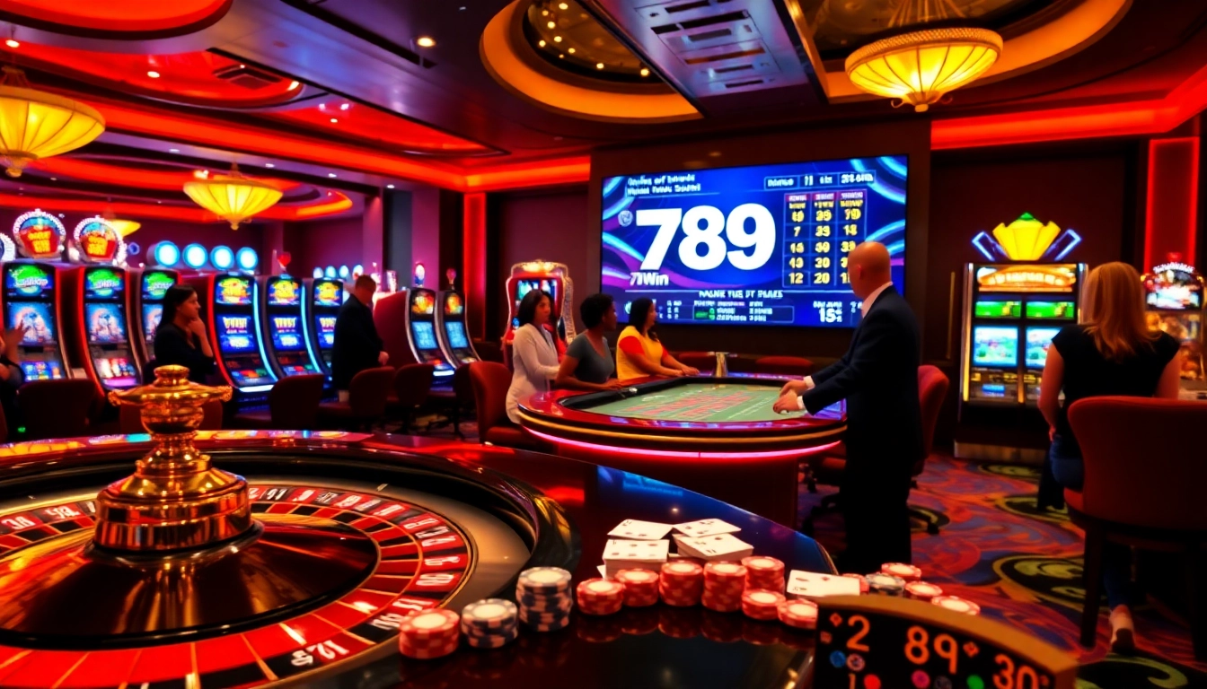 Experience the thrill of 789Win with engaging gamblers at a luxury casino table.