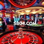 Players enjoying a thrilling casino scene at S804.COM with roulette and poker games.