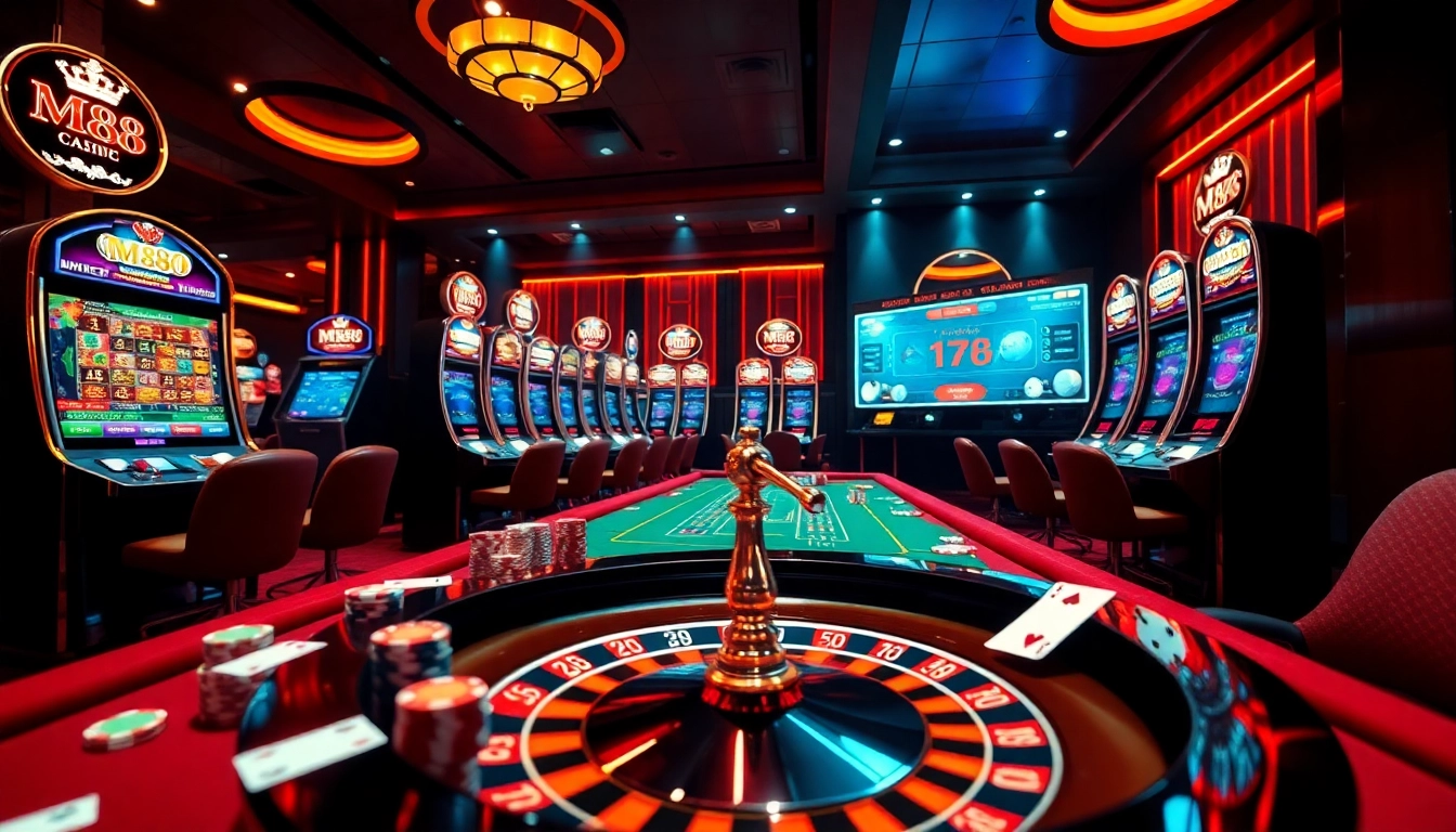 Experience the thrill of online gambling at MM88 with vibrant casino tables and exciting slot machines.