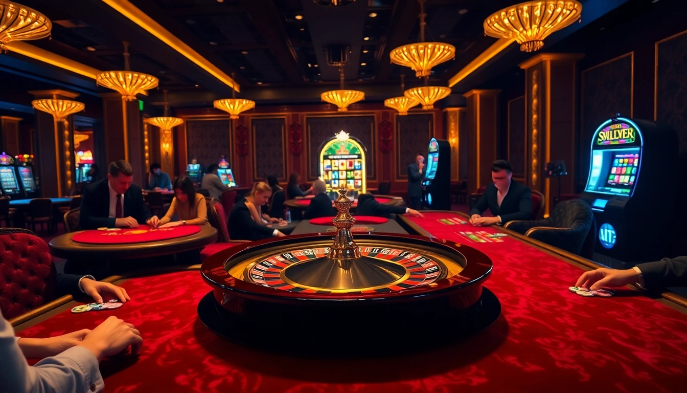 Players enjoying an S8 roulette experience at a luxurious casino with vibrant atmosphere.