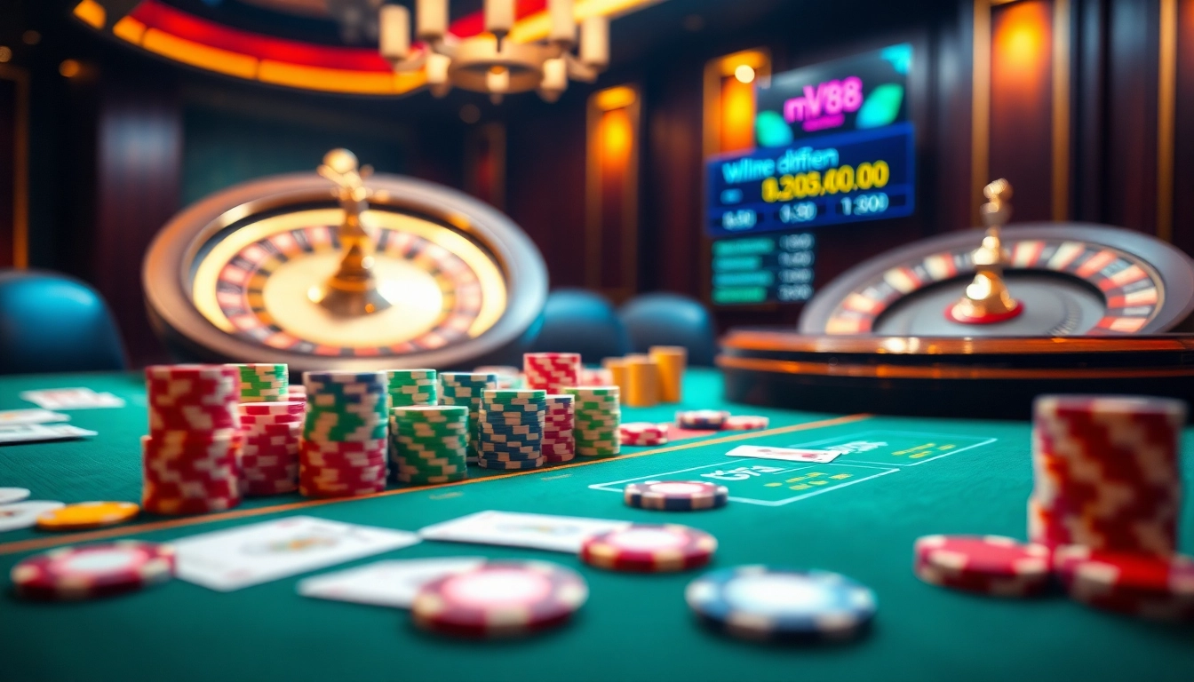 Experience the thrill of winning with mv88 while playing poker at a luxurious casino table.