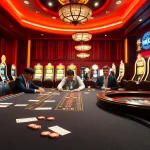 KJC players strategizing at an exhilarating poker table in a luxurious casino environment.
