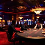Players enjoying a high-stakes poker game at a luxurious B52-themed casino.