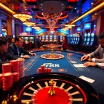 Exciting casino scene with poker action and tr88 betting elements highlighting professionalism.