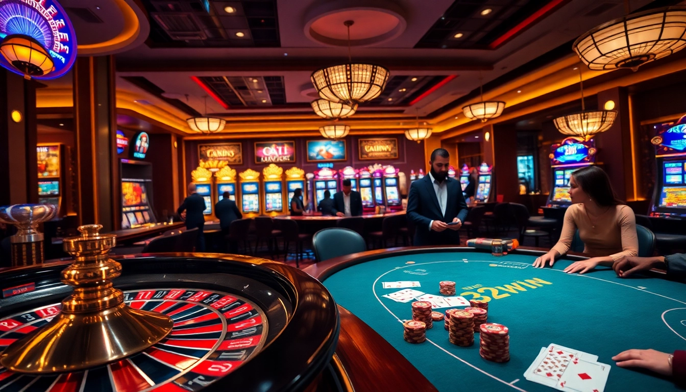 Experience the excitement of 32WIN at a vibrant casino filled with luxury and gaming action.
