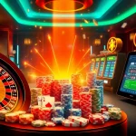 Betting excitement at https://mk8th.net/ with vibrant roulette wheels and poker chips.