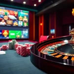Exciting casino atmosphere with 33win poker chips, cards, and roulette wheel.
