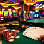 SODO Casino's vibrant roulette table scene with poker chips and cards in play.