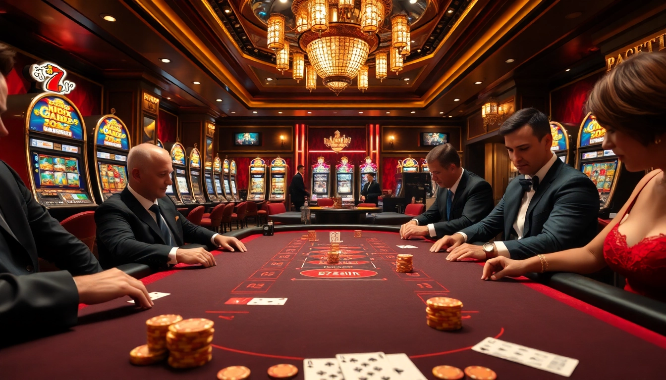 Experience the thrill of hitclub gaming at a luxurious casino, featuring intense baccarat gameplay and elegant decor.
