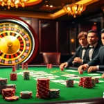 Engaged players enjoying a thrilling poker game at 8KBET casino, showcasing vibrant chips and cards.