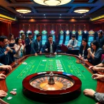 Players engaging in a thrilling MMOO casino experience at a vibrant gambling table with poker chips.