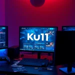Interactive gaming experience featuring Ku11 platform on multiple screens.