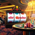 Pemain menikmati sensasi permainan slot pulsa di kasino kelas atas.