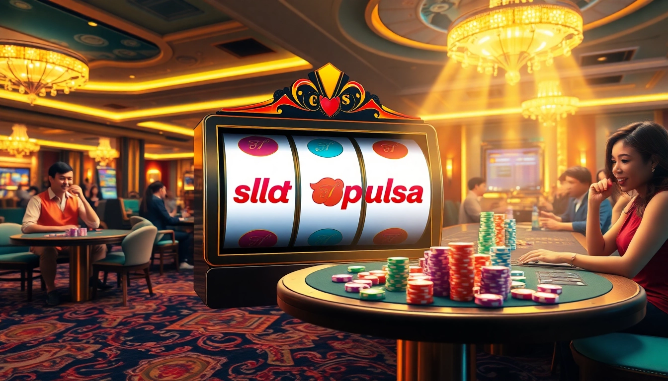 Pemain menikmati sensasi permainan slot pulsa di kasino kelas atas.