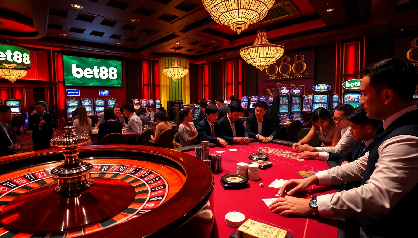 Engage in thrilling gameplay at Bet88's vibrant casino tables with live dealer action and exciting slot machines.