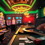 Experience the thrill of 7hh online casino with vibrant slot machines and an exciting roulette wheel.