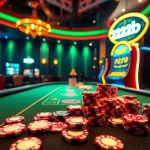 Engaging scene of a high-stakes game at the casino featuring poker chips and 222bd branding.