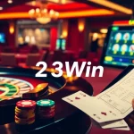 23Win showcasing a luxurious roulette table with vibrant chips and a modern online gambling interface.