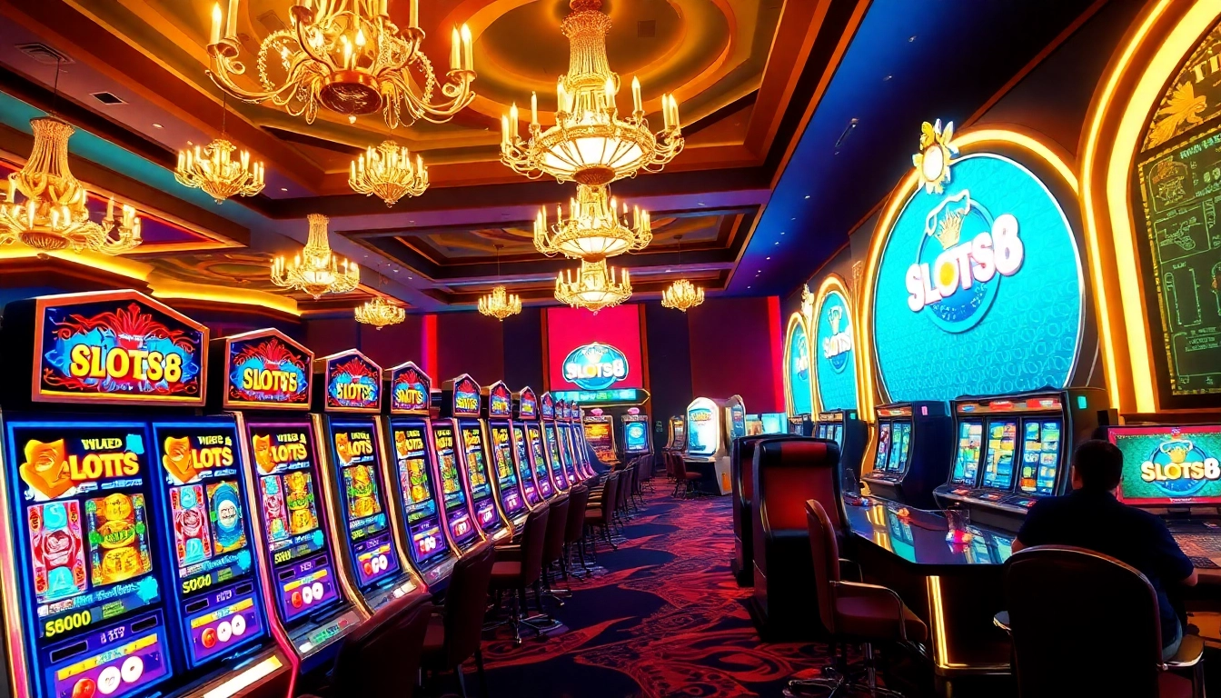 Players enjoying thrilling SLOTS8 slot machines in a vibrant casino atmosphere.