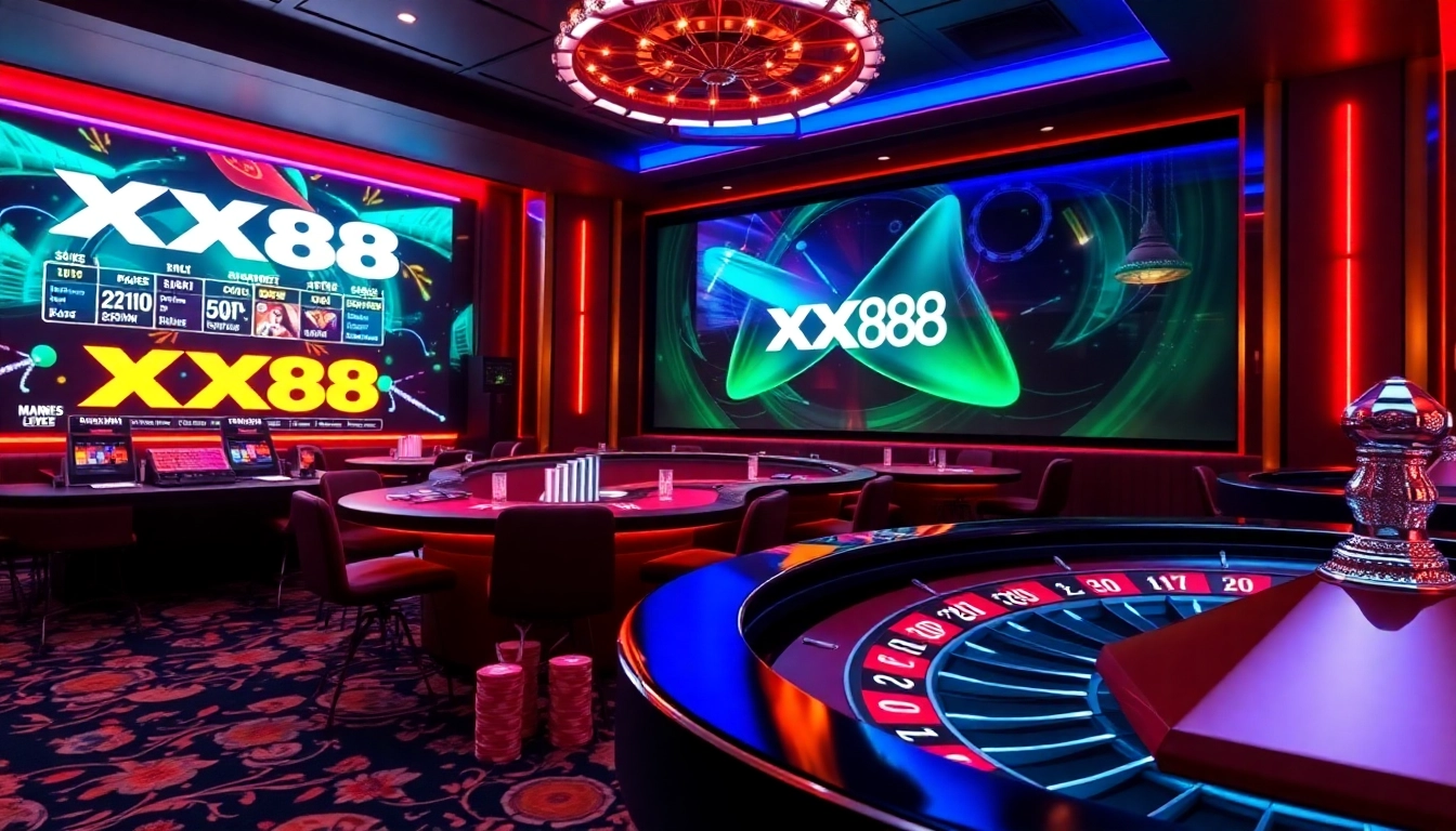 Experience the thrill of gambling at XX88 with vibrant casino tables and engaging interfaces.