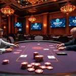 Experience the thrill of RIKVIP gaming at an upscale poker table surrounded by high-stakes excitement.
