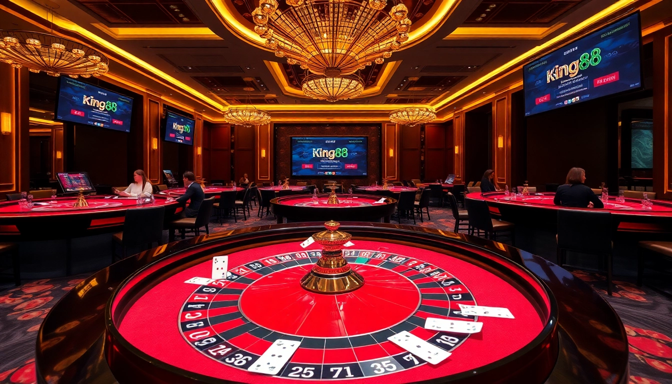 Experience the thrill of king88 with vibrant casino action at roulette and gaming tables.