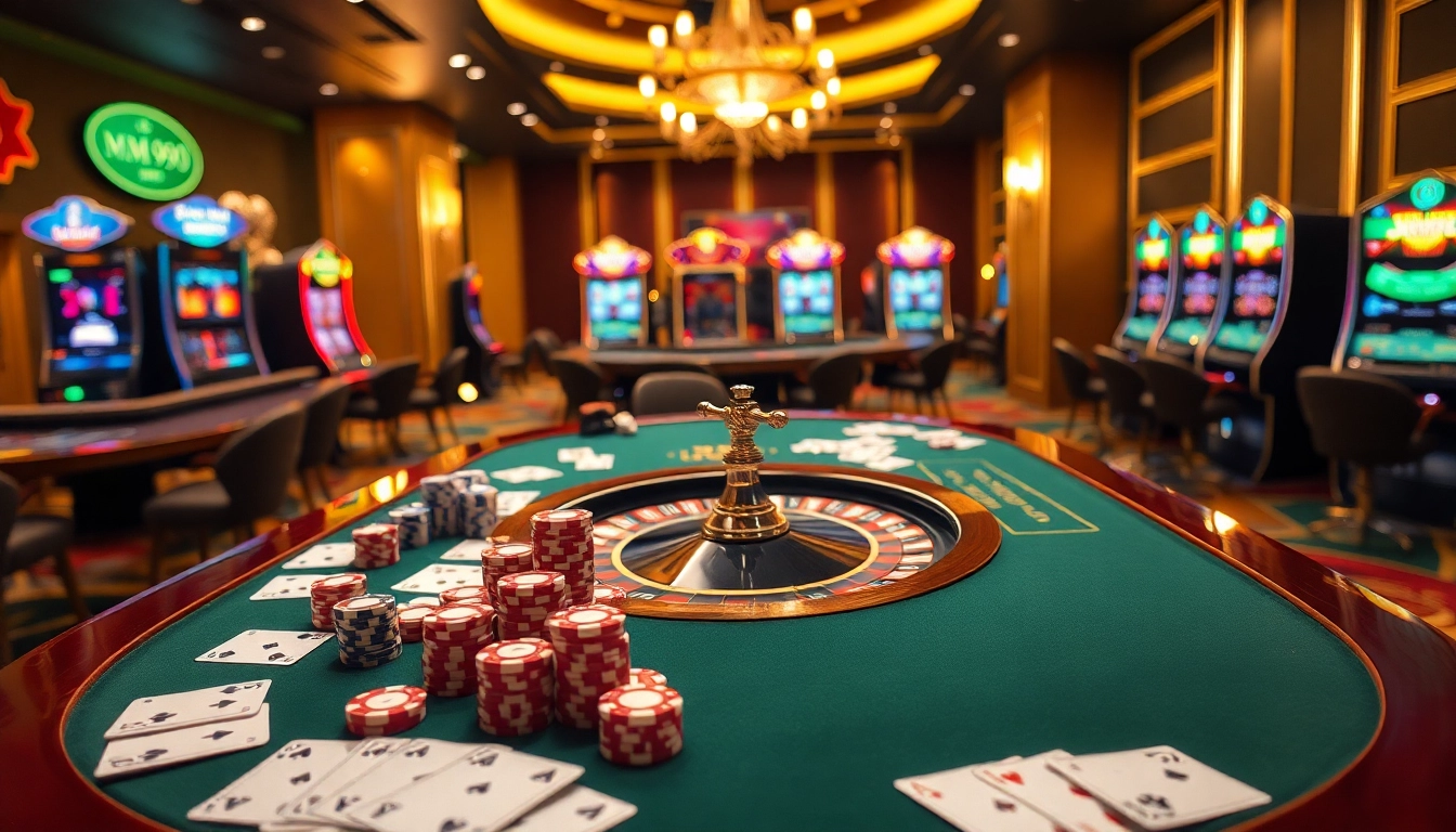 High-stakes casino excitement at MM99 with vibrant poker chips and roulette wheel.