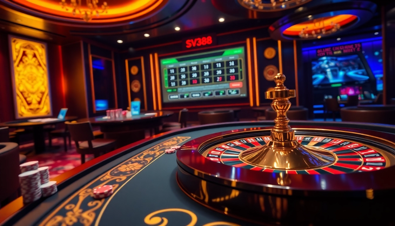 SV388's luxurious gambling scene with poker chips and thrilling casino action.