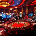 Experience the thrill of casino games at https://kk55.global/ with a luxury roulette table and excited players.