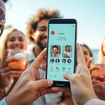 Friends enjoying a day outdoors while exploring the dating app https://okfun.uk.net/ on a smartphone, showcasing lively connections.