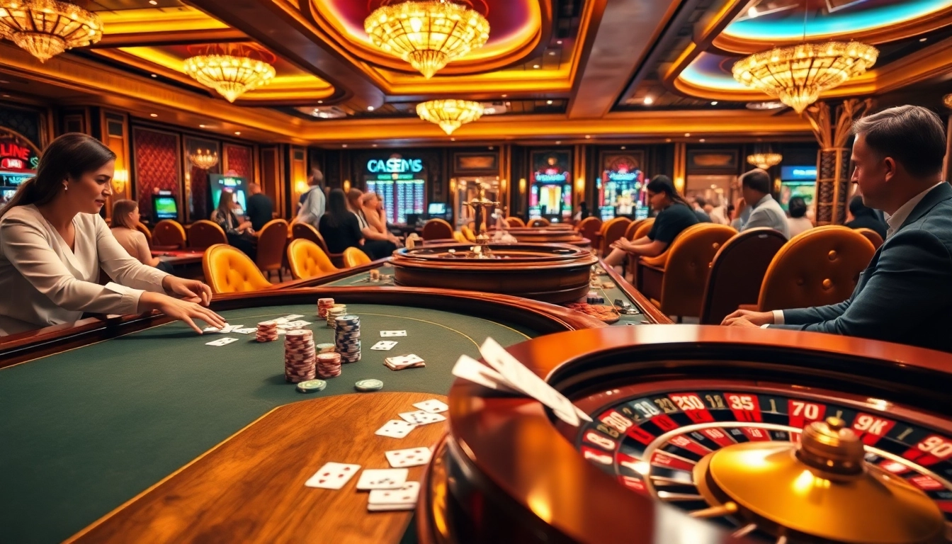 Experience the thrill of fa88 gaming with vibrant casino tables and excited players.
