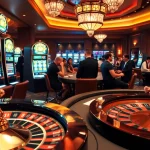 Gambling enthusiasts enjoying games at a luxurious casino featuring 789p slot machines.