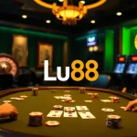 High-stakes poker action at Lu88 casino table with vibrant chips and cards.